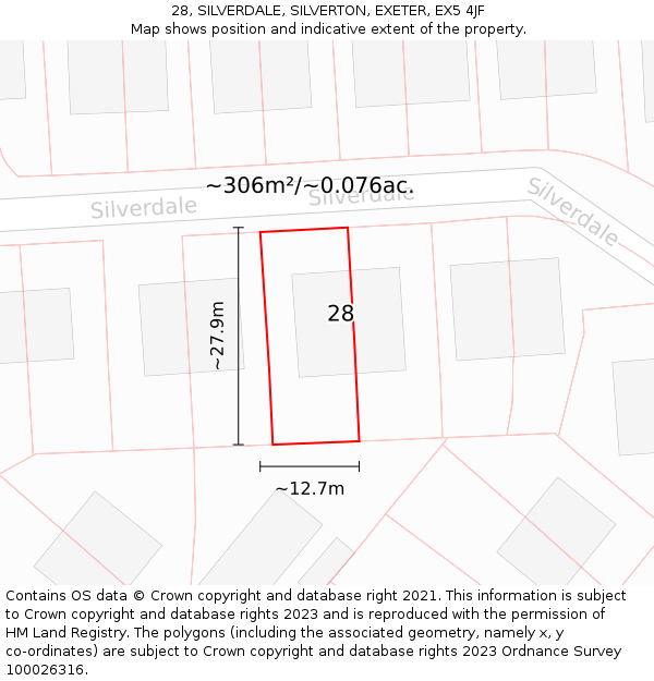 28, SILVERDALE, SILVERTON, EXETER, EX5 4JF: Plot and title map