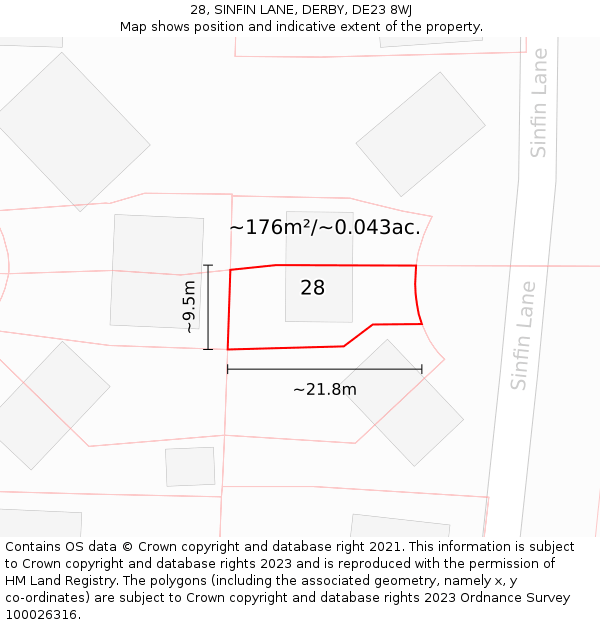28, SINFIN LANE, DERBY, DE23 8WJ: Plot and title map