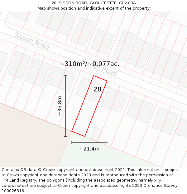 28, SISSON ROAD, GLOUCESTER, GL2 0RA: Plot and title map