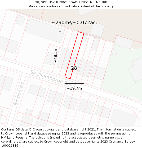 28, SKELLINGTHORPE ROAD, LINCOLN, LN6 7RB: Plot and title map
