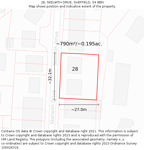 28, SKELWITH DRIVE, SHEFFIELD, S4 8BN: Plot and title map