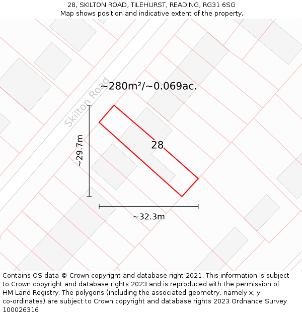 28, SKILTON ROAD, TILEHURST, READING, RG31 6SG: Plot and title map