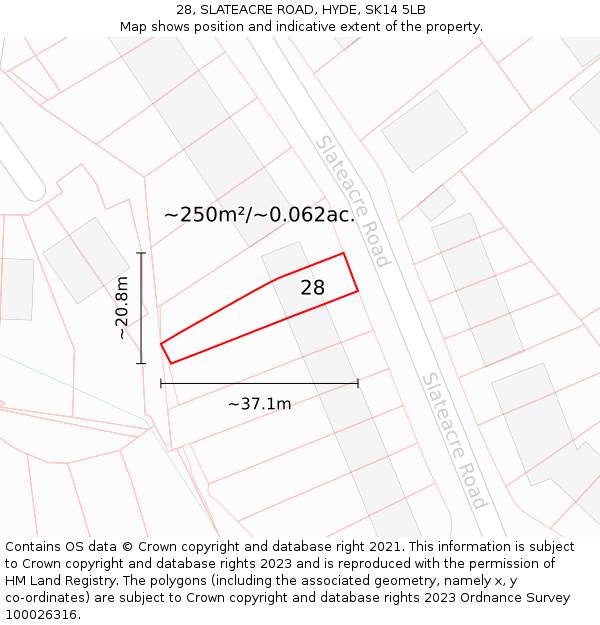 28, SLATEACRE ROAD, HYDE, SK14 5LB: Plot and title map