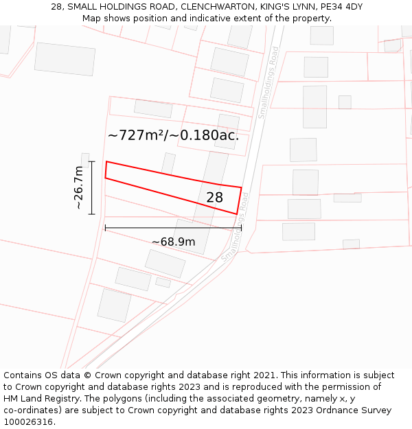 28, SMALL HOLDINGS ROAD, CLENCHWARTON, KING'S LYNN, PE34 4DY: Plot and title map