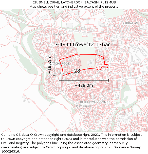 28, SNELL DRIVE, LATCHBROOK, SALTASH, PL12 4UB: Plot and title map