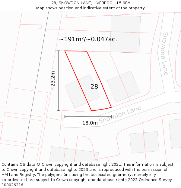 28, SNOWDON LANE, LIVERPOOL, L5 9RA: Plot and title map