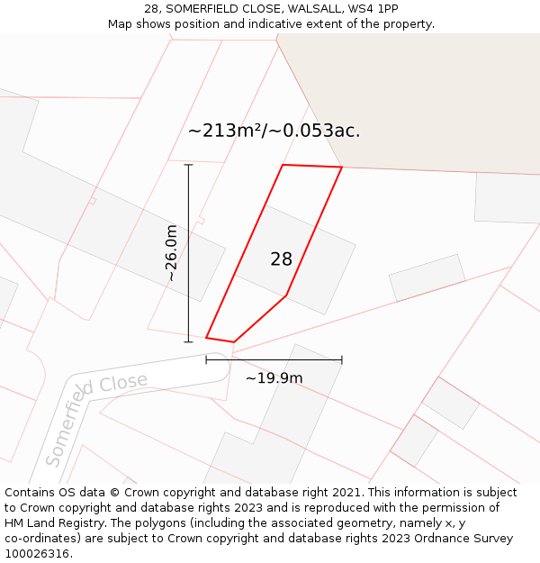 28, SOMERFIELD CLOSE, WALSALL, WS4 1PP: Plot and title map