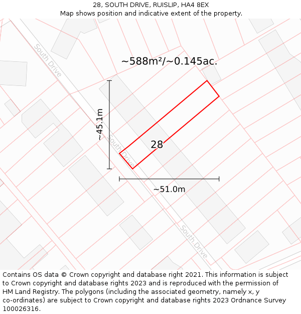 28, SOUTH DRIVE, RUISLIP, HA4 8EX: Plot and title map