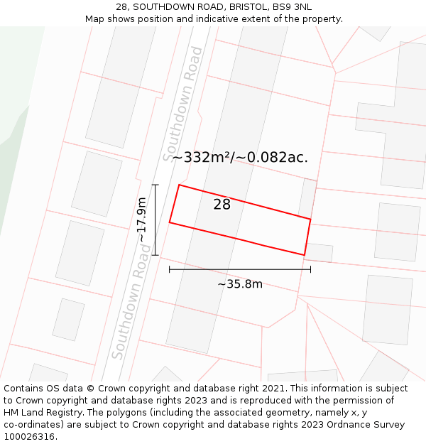 28, SOUTHDOWN ROAD, BRISTOL, BS9 3NL: Plot and title map