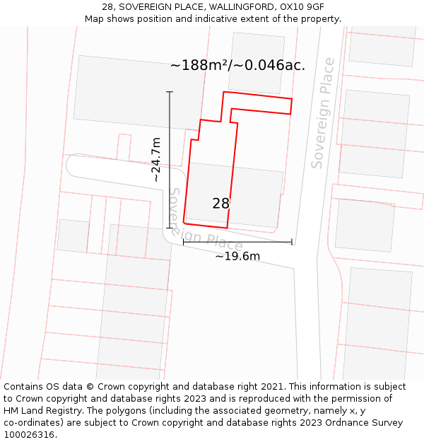 28, SOVEREIGN PLACE, WALLINGFORD, OX10 9GF: Plot and title map