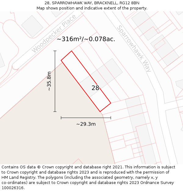 28, SPARROWHAWK WAY, BRACKNELL, RG12 8BN: Plot and title map