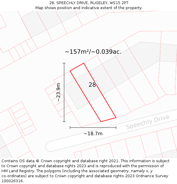 28, SPEECHLY DRIVE, RUGELEY, WS15 2PT: Plot and title map