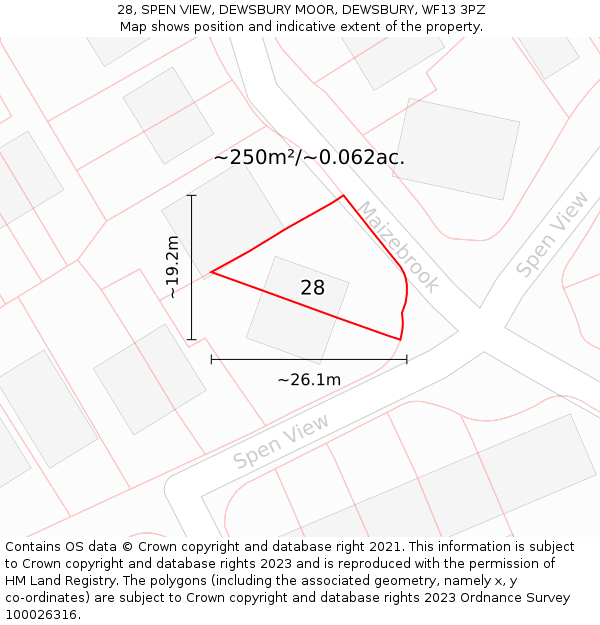28, SPEN VIEW, DEWSBURY MOOR, DEWSBURY, WF13 3PZ: Plot and title map