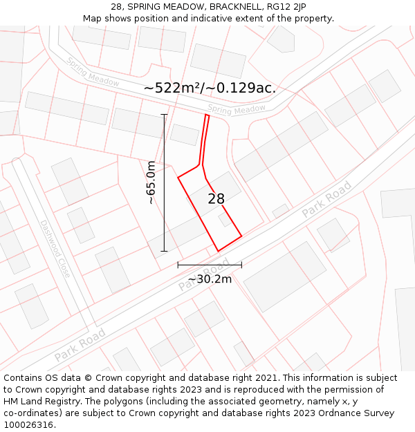 28, SPRING MEADOW, BRACKNELL, RG12 2JP: Plot and title map