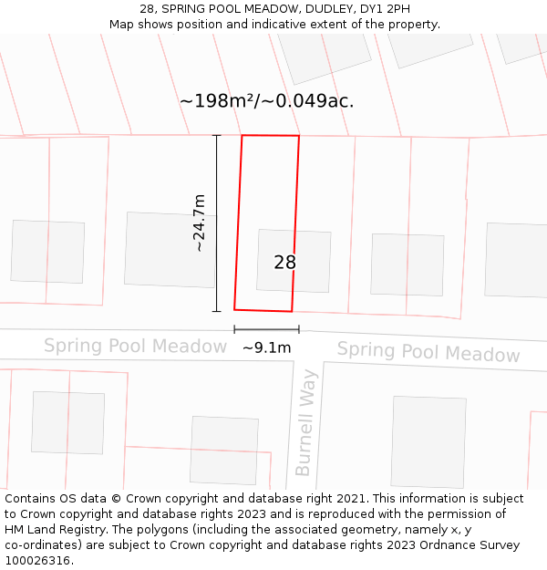 28, SPRING POOL MEADOW, DUDLEY, DY1 2PH: Plot and title map