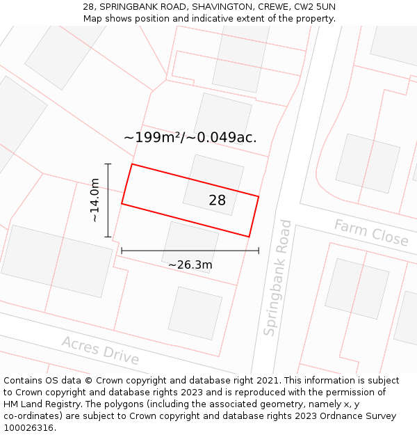 28, SPRINGBANK ROAD, SHAVINGTON, CREWE, CW2 5UN: Plot and title map