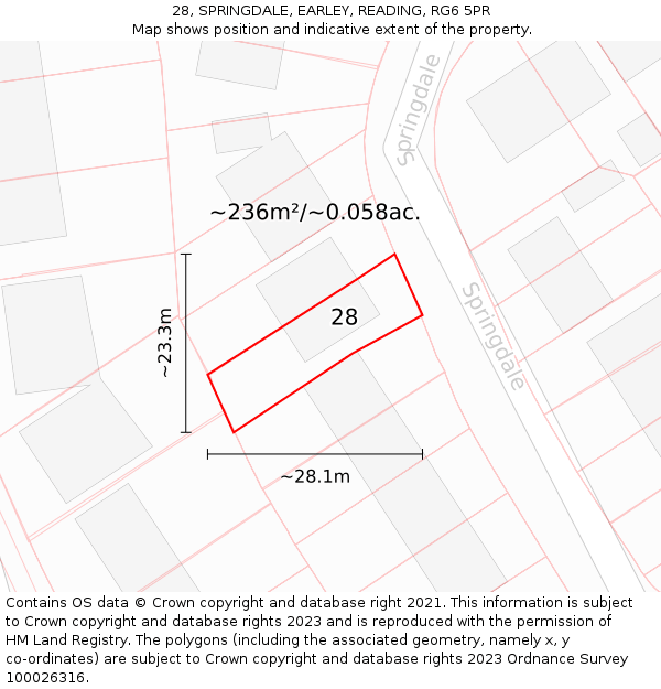 28, SPRINGDALE, EARLEY, READING, RG6 5PR: Plot and title map