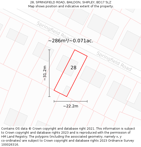 28, SPRINGFIELD ROAD, BAILDON, SHIPLEY, BD17 5LZ: Plot and title map