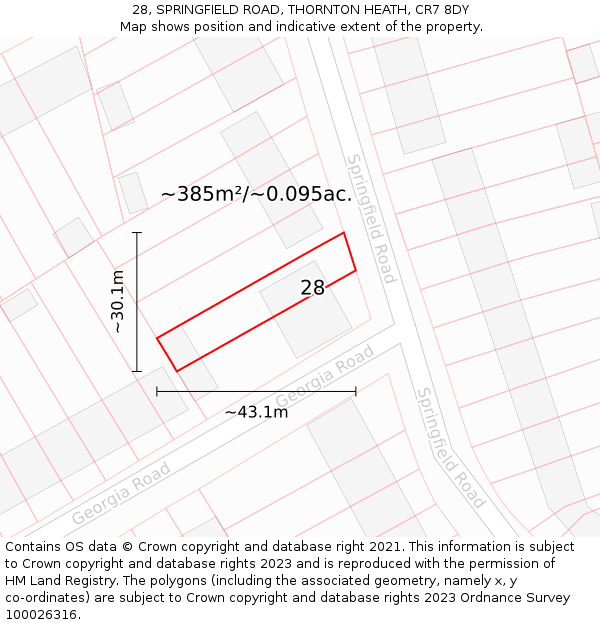 28, SPRINGFIELD ROAD, THORNTON HEATH, CR7 8DY: Plot and title map