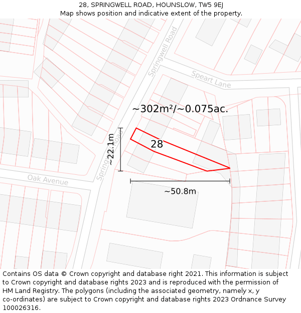 28, SPRINGWELL ROAD, HOUNSLOW, TW5 9EJ: Plot and title map