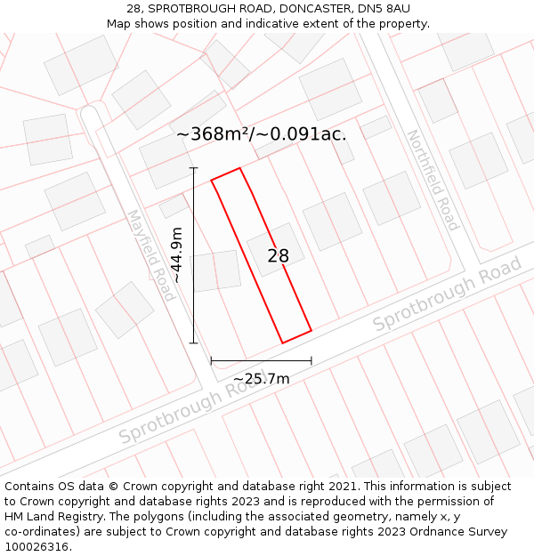 28, SPROTBROUGH ROAD, DONCASTER, DN5 8AU: Plot and title map