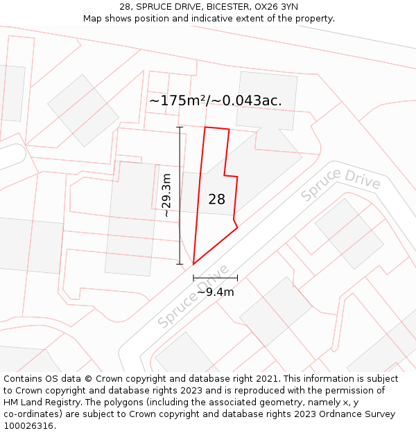 28, SPRUCE DRIVE, BICESTER, OX26 3YN: Plot and title map