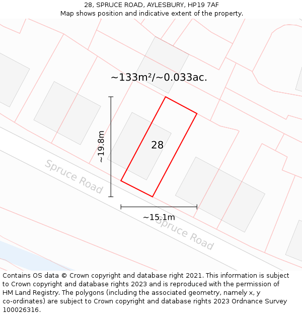 28, SPRUCE ROAD, AYLESBURY, HP19 7AF: Plot and title map