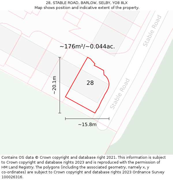 28, STABLE ROAD, BARLOW, SELBY, YO8 8LX: Plot and title map