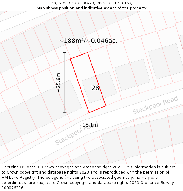 28, STACKPOOL ROAD, BRISTOL, BS3 1NQ: Plot and title map