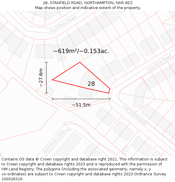 28, STANFIELD ROAD, NORTHAMPTON, NN5 6EZ: Plot and title map
