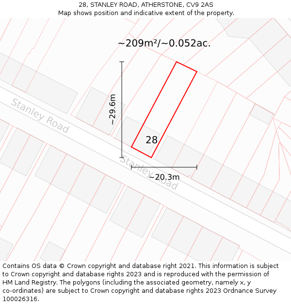 28, STANLEY ROAD, ATHERSTONE, CV9 2AS: Plot and title map