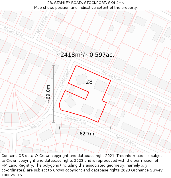 28, STANLEY ROAD, STOCKPORT, SK4 4HN: Plot and title map