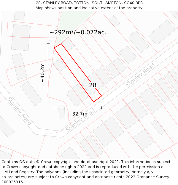 28, STANLEY ROAD, TOTTON, SOUTHAMPTON, SO40 3PR: Plot and title map
