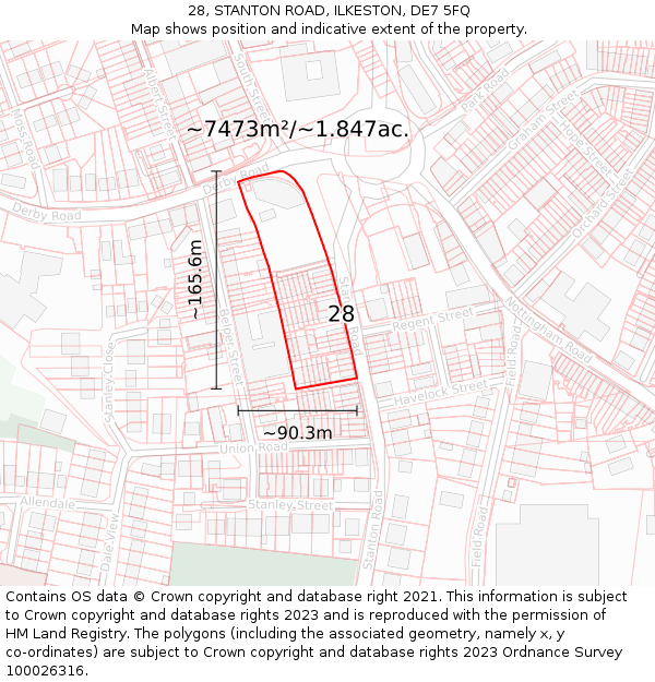 28, STANTON ROAD, ILKESTON, DE7 5FQ: Plot and title map