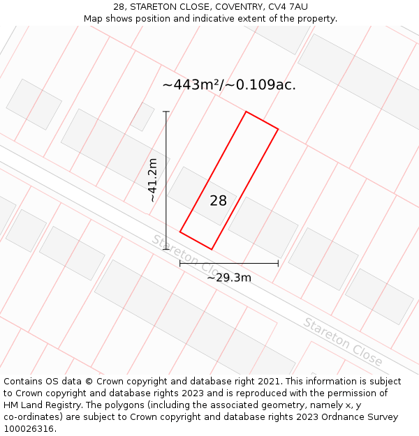 28, STARETON CLOSE, COVENTRY, CV4 7AU: Plot and title map