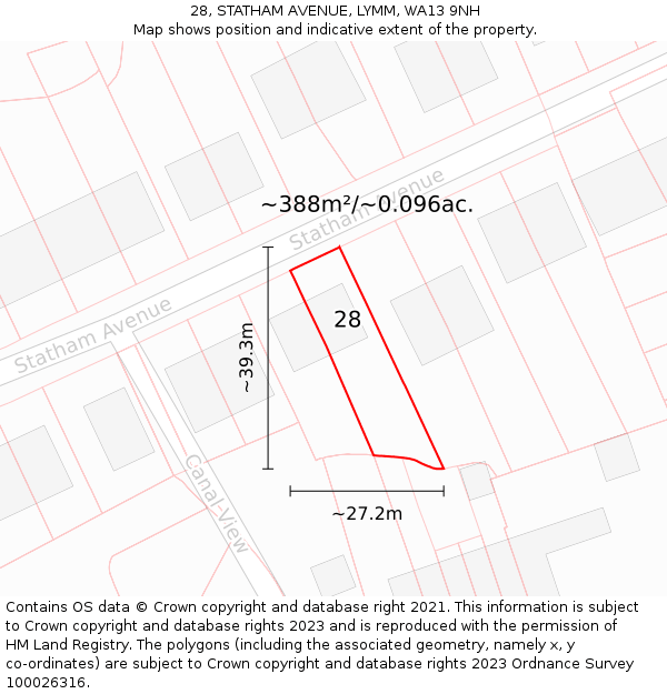28, STATHAM AVENUE, LYMM, WA13 9NH: Plot and title map
