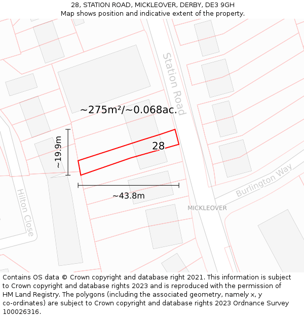 28, STATION ROAD, MICKLEOVER, DERBY, DE3 9GH: Plot and title map