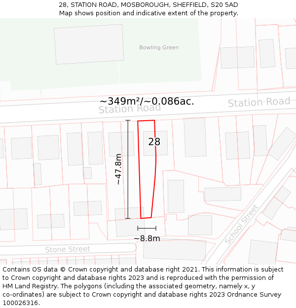 28, STATION ROAD, MOSBOROUGH, SHEFFIELD, S20 5AD: Plot and title map