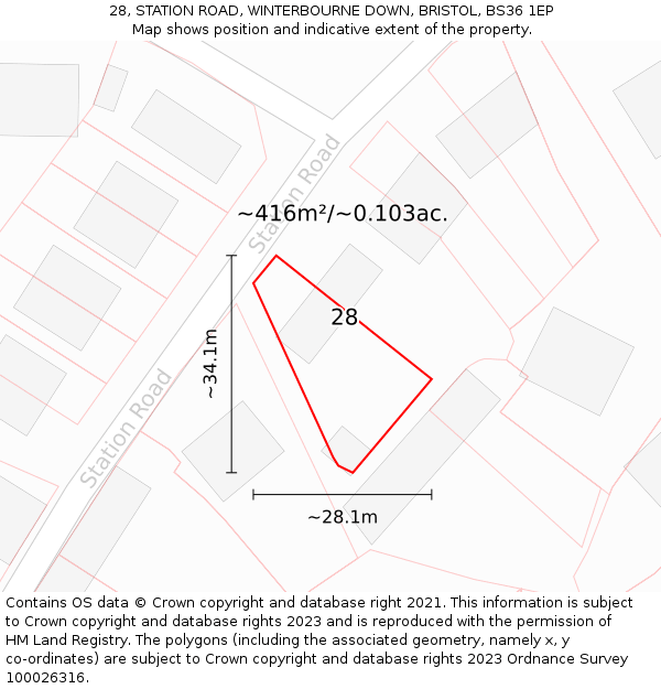 28, STATION ROAD, WINTERBOURNE DOWN, BRISTOL, BS36 1EP: Plot and title map