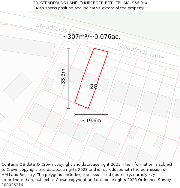 28, STEADFOLDS LANE, THURCROFT, ROTHERHAM, S66 9LX: Plot and title map