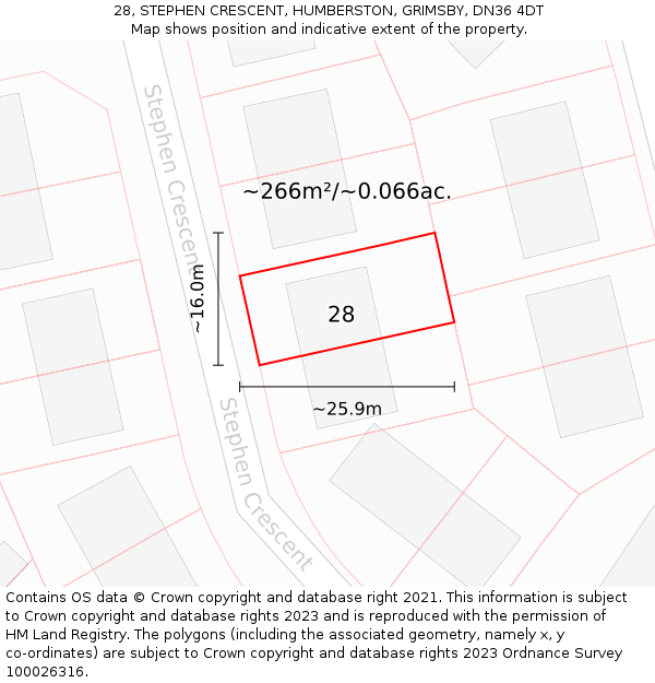 28, STEPHEN CRESCENT, HUMBERSTON, GRIMSBY, DN36 4DT: Plot and title map