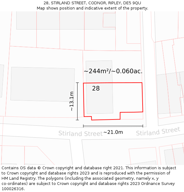 28, STIRLAND STREET, CODNOR, RIPLEY, DE5 9QU: Plot and title map