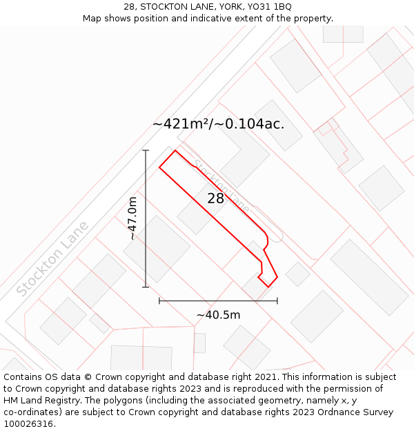 28, STOCKTON LANE, YORK, YO31 1BQ: Plot and title map