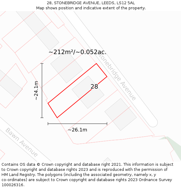 28, STONEBRIDGE AVENUE, LEEDS, LS12 5AL: Plot and title map