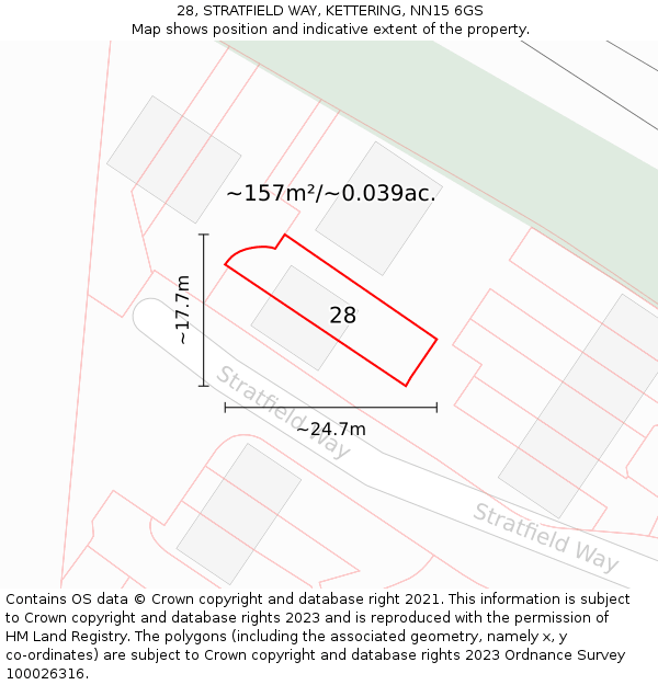 28, STRATFIELD WAY, KETTERING, NN15 6GS: Plot and title map