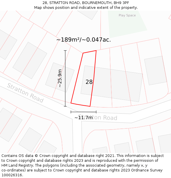 28, STRATTON ROAD, BOURNEMOUTH, BH9 3PF: Plot and title map