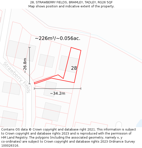 28, STRAWBERRY FIELDS, BRAMLEY, TADLEY, RG26 5QF: Plot and title map