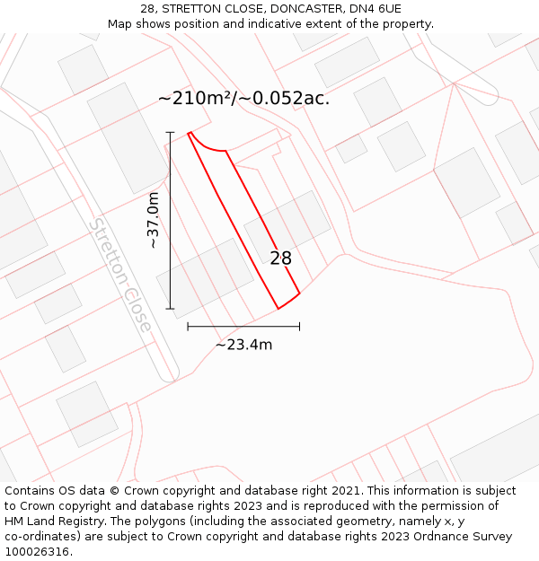 28, STRETTON CLOSE, DONCASTER, DN4 6UE: Plot and title map