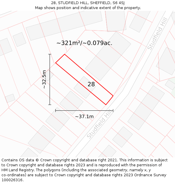 28, STUDFIELD HILL, SHEFFIELD, S6 4SJ: Plot and title map