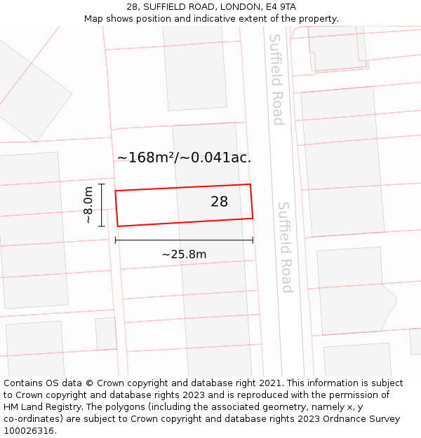 28, SUFFIELD ROAD, LONDON, E4 9TA: Plot and title map